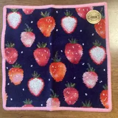 【新品未使用】フェイラータオルハンカチ　ストロベリードット　ネイビー