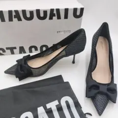 未使用✨️STACCATOラメ ミラーリボンパンプス 黒24.5定価24970円