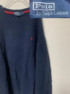 90s ポロ ラルフローレン スウェット ワンポイント 刺繍 ロゴ ネイビー