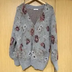 JEANASIS 5G フラワーラメフェザーVネックカーディガン