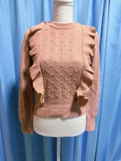 JILLSTUART フリル付きピンクニットセーター