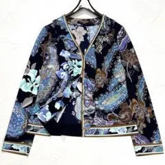 極美品✨LEONARD カーディガン 花柄 カンカン 42 トリムライン 薄手
