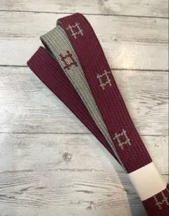 正絹 平組帯締め アンティーク 臙脂色×湊鼠色 中古品 幅17mm
