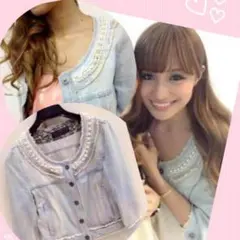 rienda大人気ノーカラーパールジャケット