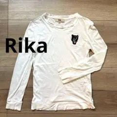 Rika リカ　黒豹　刺繍　ロングTシャツ　ワンポイント　S 白のサムネイル