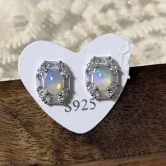 b*i様 【一点物】天然オパールピアス シルバー925刻印 CZダイヤ 上品デザ