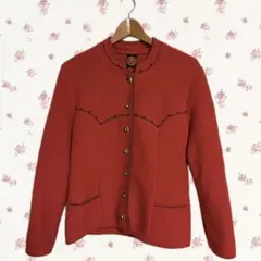 ノーカラージャケット 赤 レッド ヨーロッパビンテージ カーディガン レトロ