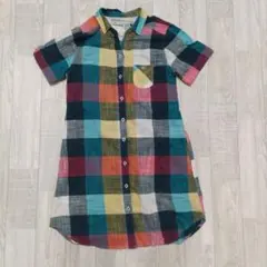 SEVRADICAL チェック柄 半袖シャツ ブラウス ロング丈