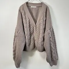 【KHALITA】 ブラウンV字カーディガン 編みこみデザイン ふんわり素材/L