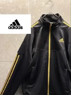 adidas アディダス トラックジャケット 黒×金 刺繍ロゴ L