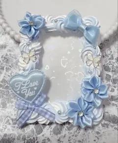 ホイップデコ硬質トレカケースB8水色白ミックス ハートリボン蝶 和風TC-359