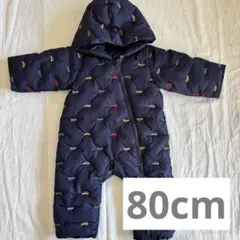 美品 petit main 車刺繍 フード付きジャンプスーツ 80cm