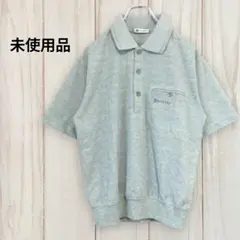 半袖ポロシャツ 刺繍ロゴ ワンポイント ジャガード 杢グレー 未使用 S 古着