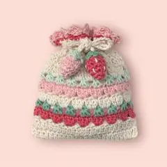 いちご　巾着　編み物　ポーチ　かぎ編み　かぎ針編み