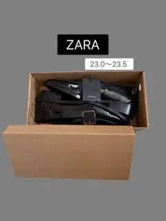 ZARA ザラ エナメル ベルト ローファー ブラック ゴールドバックル