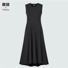 ウルトラストレッチフレアロングワンピース　ブラックS