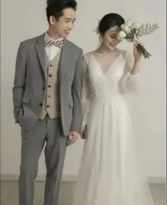 前撮り 二次会 ウェディングドレス チュール パール　フォトウェディング