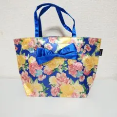 rienda　ビッグリボン付き花柄　トートバッグ　ブルーのサムネイル