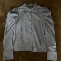 【美品】Zara ブルー パフスリーブ シャツブラウス