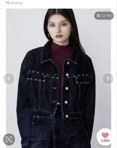 【新品タグ付きMURUA】フロッキーデニムジャケット　ブラック