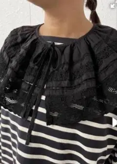 nest Robe リネンレース付け襟 インクブラック