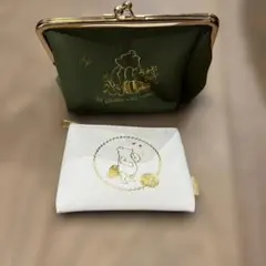 未使用品　クマ刺繍がま口ポーチと小物入れセット