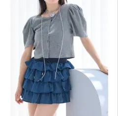 NICE CLAUPナイスクラップ　ティアードミニスカパン　デニム