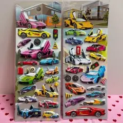 ★匿名配送★ぷくぷくシール　レーシングカー　2シートセット　カラフル　車　3D