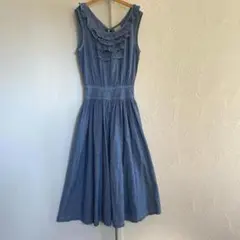 vintageヴィンテージ昭和レトロ古着デニムカラーフリルワンピース