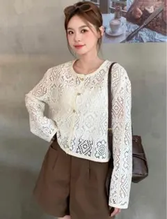 DAZY レディースホロー調ボタンダウンシャツ・シアー