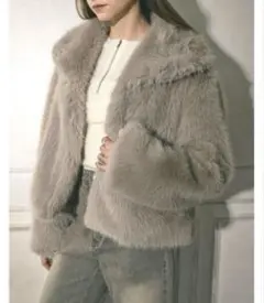 Re:EDIT ビッグカラーフェイクファーショートコート　M　グレー