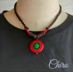 陶器　花釉　セラミックビーズ　ネックレス　エスニック　アジアン　赤　カラフル