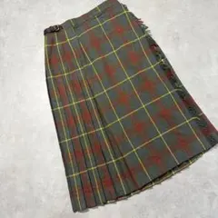 i1003 スキャパ タータンチェックスカート プリーツ　フリンジ　ウール混　L