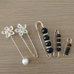 ☘️花デザインとパールのストールピン スカーフピン ヘアピン５個セット