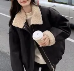 インナ－ボア付きレザージャケット 黒