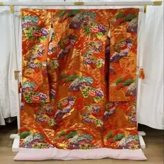 507w3☆色打掛 金銀糸 唐織 結婚式 ブライダル お色直し 赤系☆美品 