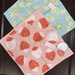 新品タグ付　すみっコぐらし　ピンク系いちご　プルーボーダー　タオルハンカチセット