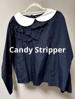 Candy Stripper フリル付き　ブラウス　シャツ　ネイビー　ホワイトのサムネイル