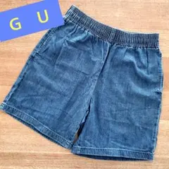 ⭐在庫大処分セール⭐ＧＵ　デニムハーフパンツ ゴムウエスト ブルー　Ｌサイズ。。