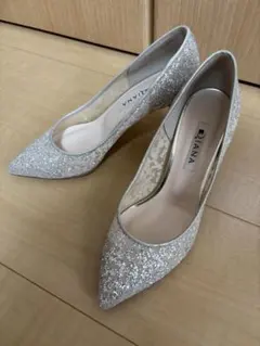 【美品】DIANA プラチナグリッターチュールパンプス