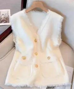 フリンジ付きホワイトニットベスト