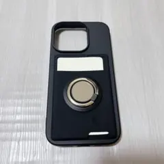 iPhoneケースソフトケース黒ブラックスマホスタンドリング付きカード入れ