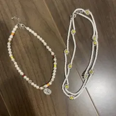 パールとビーズのネックレス2点セット