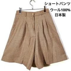 c039 ショートパンツ　ハーフパンツ　ウール　100%  千鳥柄　ファスナー