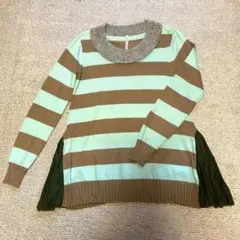 スナオクワハラ　ストライプニットセーター 水色 茶色
