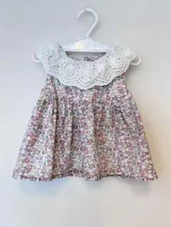 petit main 花柄レース襟ワンピース 70㎝　ピンク