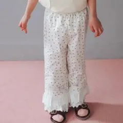 しまむら softcheese 花柄 裾レースパンツ 90サイズ