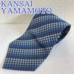 美品　KANSAI　カンサイ　ヤマモト　千鳥柄　ネクタイ　シルク　ライトブルー