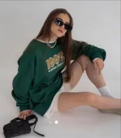 トレーナー　スウェット　アクレント　グリーン