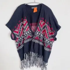 オールモスト フェイマス【Free】エスニック ニット ポンチョ フリンジ 大人